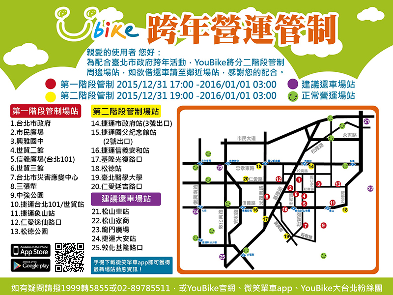 北市YouBike增至200站 跨年交管部分停運 | 文章內置圖片