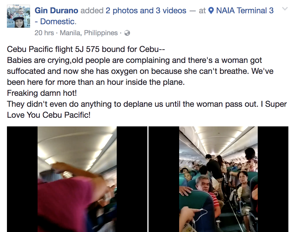 菲航空機艙悶熱 乘客傳臉書痛批 | 文章內置圖片