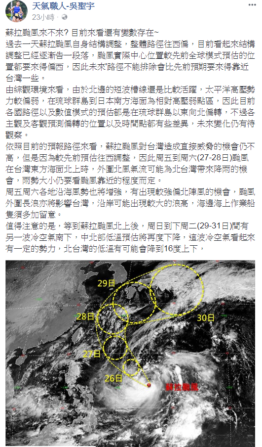 台北今晨19度成入秋最低溫 輕颱蘇拉影響降低  | 文章內置圖片