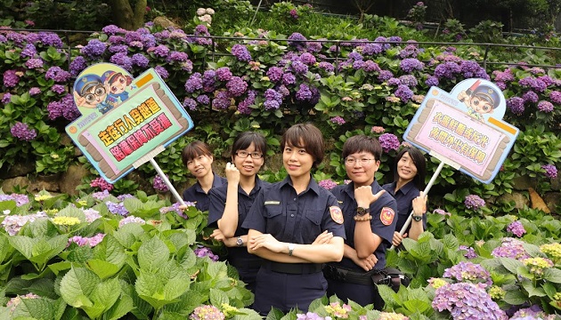 繡球花正夯 北投警快閃交安宣導民眾驚喜