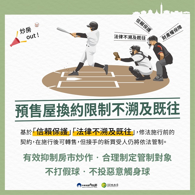 内政部：预售屋换约转售限制 三不一有 不溯及、不打折、不护航，有助于落实执行